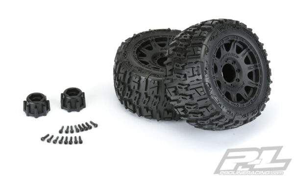 Pro-Line Trencher LP 3.8" All Terrain Tires Mounted for 17mm MT Front or Rear, Mounted on Raid Black 8x32 Removable Hex 17mm Wheels - Image 3