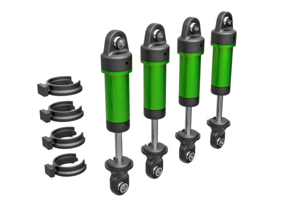 TRX9764-GRN-1.jpg Shocks, GTM, 6061-T6 aluminum (green-anodized) (fully assembled w/o springs) (4) - Image 1