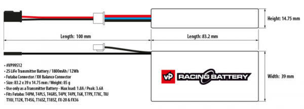 Vapex TX LiFe aku 2S 6,6V 1800mAh (Futaba ühendus) - Image 3