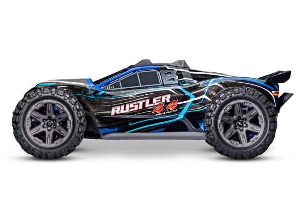 67164-4-2S-Rustler4x4-Side-BLUE Traxxas Rustler 4x4 Brushless (BL-2s), Sinine (ilma aku ja laadijata) - Image 3