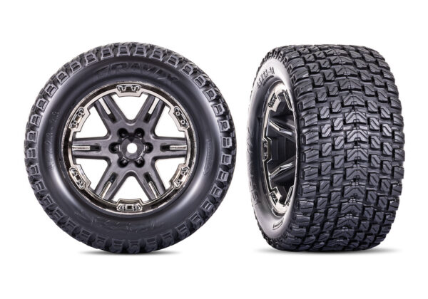 6764-Black-Chrome-Wheels-w-Gravix-Tires Traxxas Rustler 4×4 VXL Ultimate, Sinine (ilma aku ja laadijata) - Image 11