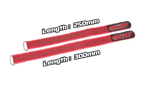 Pro Battery Straps - 300x20mm - Metal Buckle - Silicone Anti-Slip Strings - Red - 2 pcs - Image 4