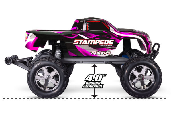 36354-4-ground-clearance-PINK Traxxas Stampede 2WD Brushless Monster Truck, Pink - Image 6