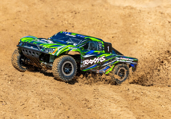 58334-4-Slash-BL2S-Action-Green-Left-0519-RGB Traxxas Slash 2WD BL-2s Clipless Short Course Truck - Green - Image 2