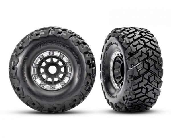 TRX10272-BLK.jpg Tires & wheels, assembled, glued, left (1), right (1) (black with satin beadlock wheels, Maxx Slash® belted tires, foam inserts) (17mm splined) (TSM® rated) - Image 1