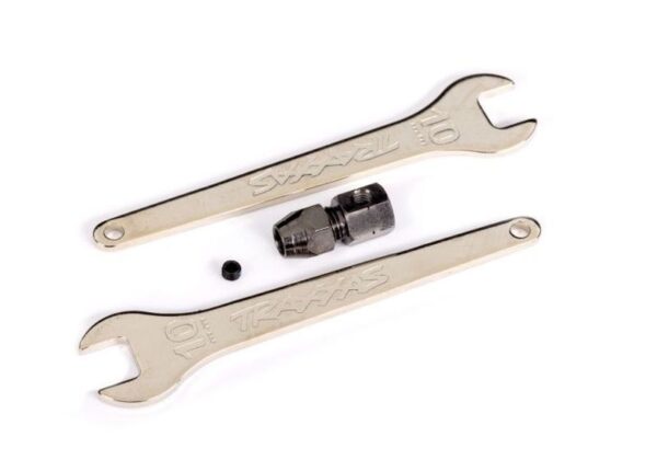TRX10361.jpg Motor coupler, collet style/ GS 4x3 (with threadlock) (1)/ Wrench, 10mm (2) - Image 1