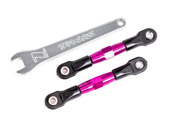 TRX2443P.jpg Camber links, rear (TUBES pink-anodized, 7075-T6 aluminum, stronger than titanium) (2) (assembled with rod ends and hollow balls)/ aluminum wrench (1) - Image 1