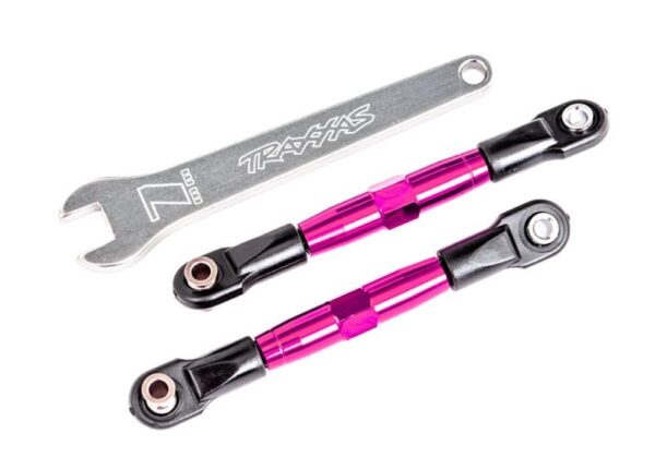 TRX2444P.jpg Camber links, front (TUBES pink-anodized, 7075-T6 aluminum, stronger than titanium) (2) (assembled with rod ends and hollow balls)/ aluminum wrench (1) - Image 1