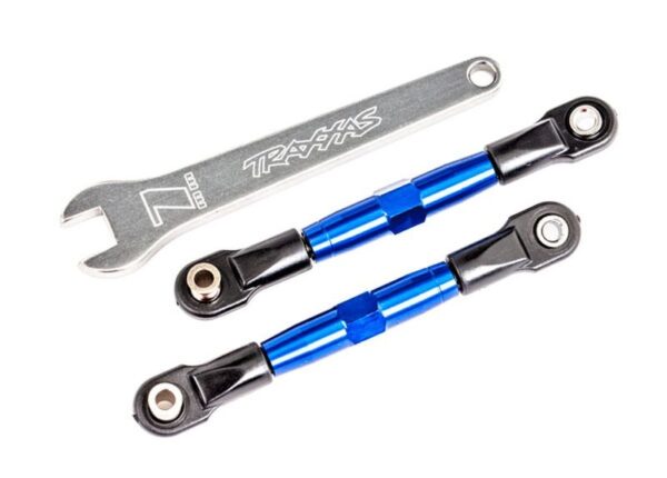 TRX2444X.jpg Camber links, front (TUBES blue-anodized, 7075-T6 aluminum, stronger than titanium) (2) (assembled with rod ends and hollow balls)/ aluminum wrench (1) - Image 1