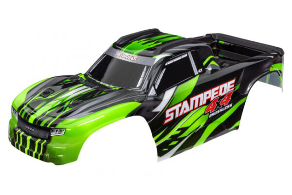 TRX6762-GRN.jpg Body, Stampede® 4X4 Brushless, green (painted, decals applied) (assembled with front & rear body mounts and rear body support for clipless mounting) - Image 1