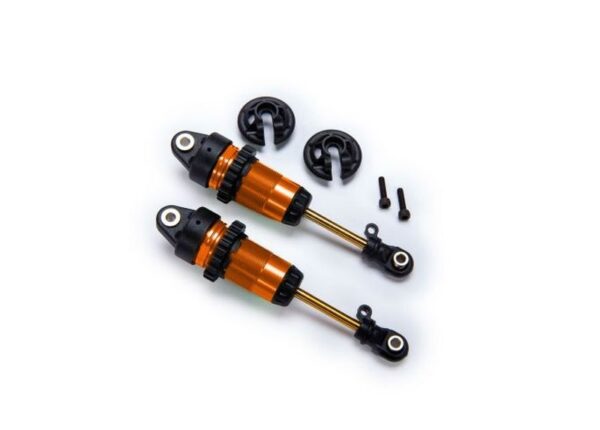 TRX7461-ORNG.jpg Shocks, GTR long orange-anodized, PTFE-coated bodies with TiN shafts (fully assembled, without springs) (2) - Image 1