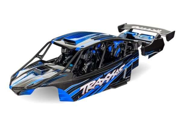 TRX10911-BLUE.jpg Body, Funco® Pro Scale® Sand Car, blue (painted, decals applied) (assembled with front & rear body supports for clipless mounting, roll cage & interior) - Image 1