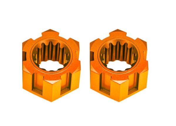TRX10954-ORNG.jpg Wheel hubs, hex, front (6061-T6 aluminum, orange- anodized) (2) - Image 1