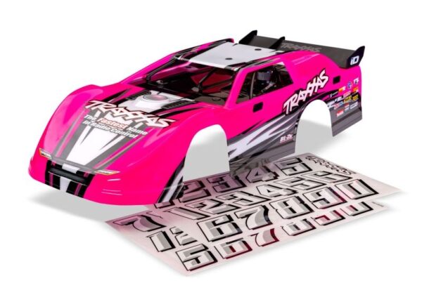 TRX10423-PINK.jpg Body, Slash® Late Model, pink (painted, decals applied) (assembled with front & rear body latches and body support for clipless mounting) - Image 1