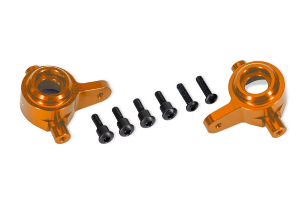 TRX9064-ORNG.jpg Steering blocks, 6061-T6 aluminum (orange-anodized), left & right (for use with #9080 upgrade kit) - Image 1