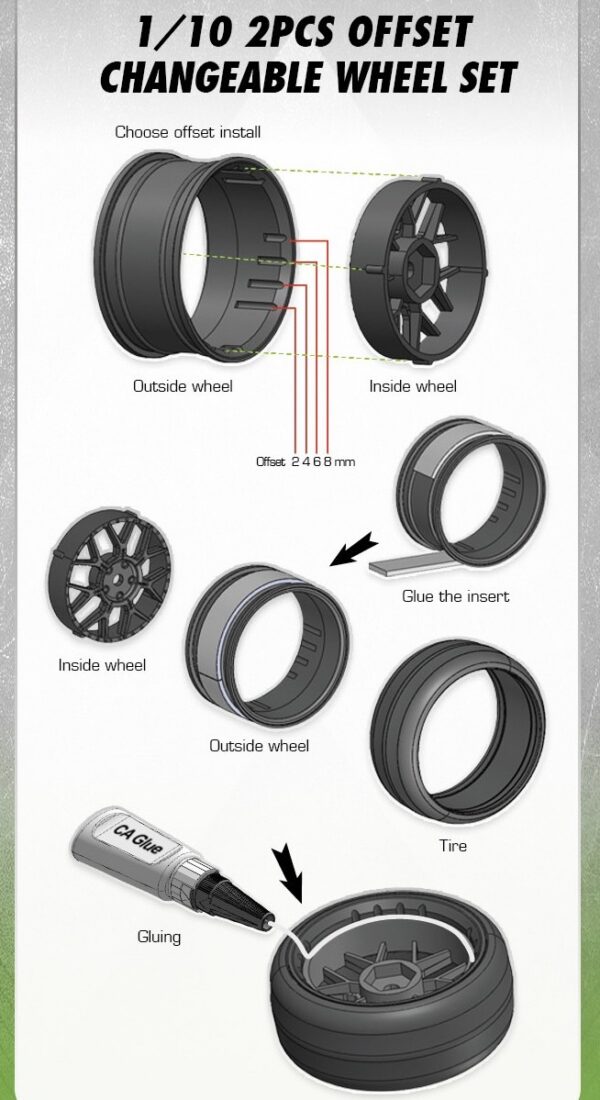 Tires & Wheels Drift / 5-Spoke Matte Silver (2,4,6,8mm Offset) 12mm Hex (4) - Image 3
