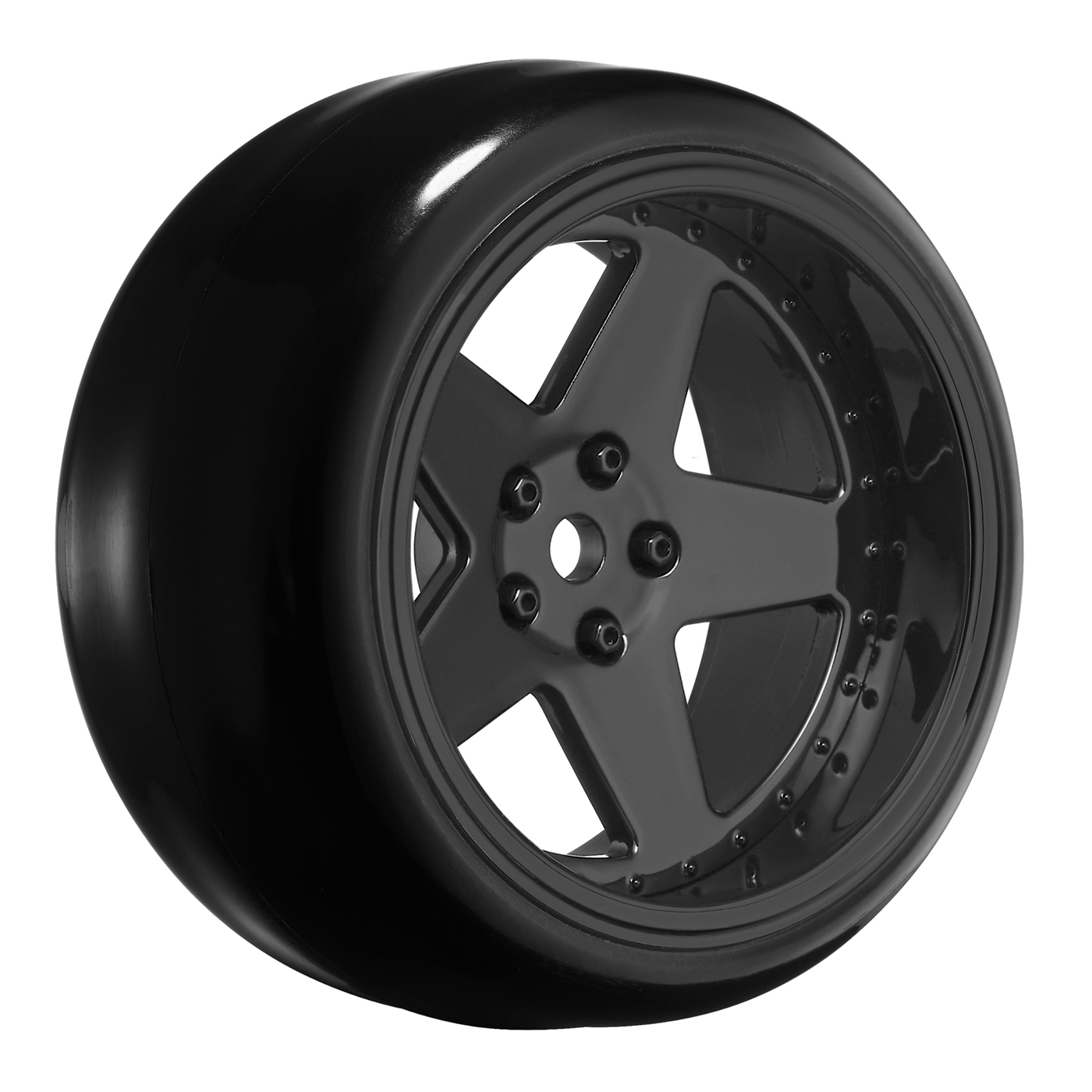 e60a377d-171d-4cda-9f9e-d9623f8c1df0.jpg Tires & Wheels Drift / 5-Spoke Black (2,4,6,8mm Offset) 12mm Hex (4) - Image 1